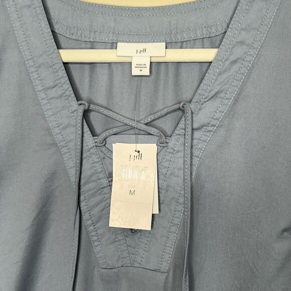 J. Jill Chambray Shirt Blue Rain Lace up Neckline Size Medium NWT - Picture 8 of 9